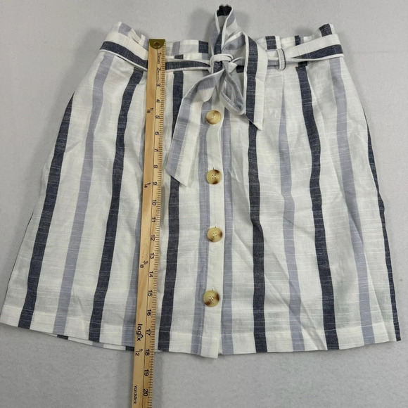 Mine Button Down Tie Mini Skirt Womens Size Large White Blue Stripe NWT - Picture 8 of 9